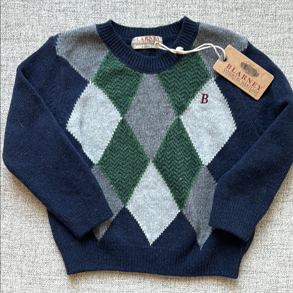 Authentic Blarney, Ireland Argyle wool Sweater - Green and Gray